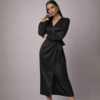Women's leopard dress front view — chic — Nica Leopard Wrap Dress — Oscar Blackwood