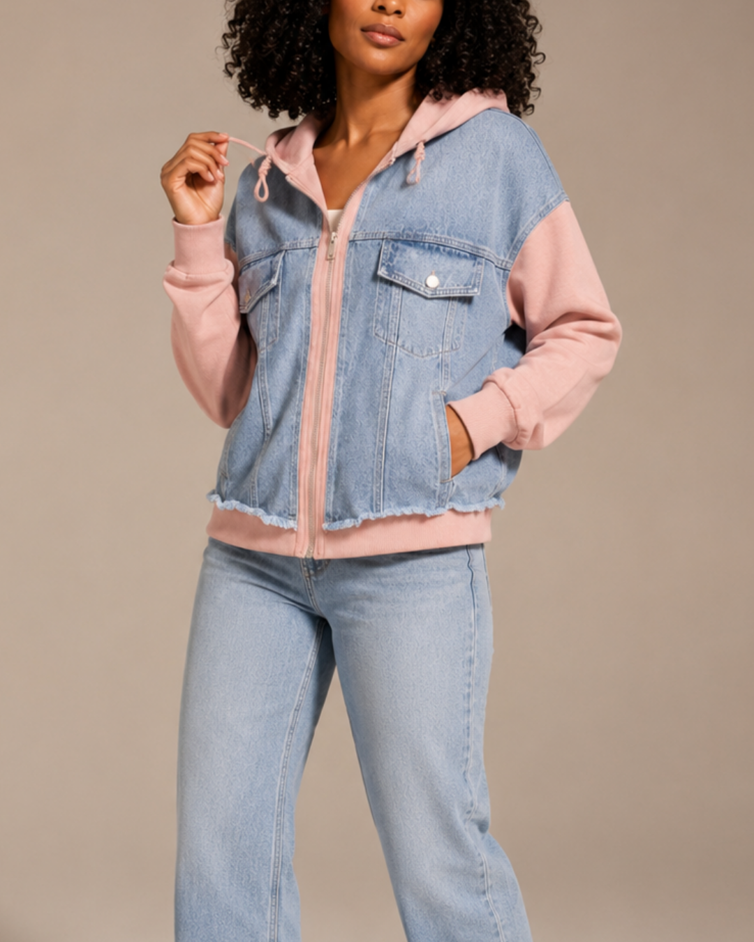 Women's denim sweater side view — cozy — Denihood Hoodie for every occasion — Oscar Blackwood