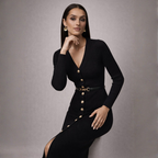 Women's knit dress front view — chic — Audrey Sweater Dress for every occasion — Oscar Blackwood