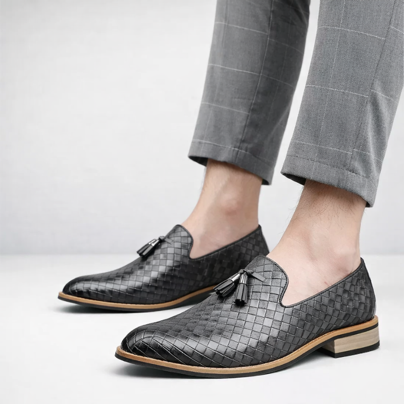 Men's woven loafers back view — versatile — Ludo Weave Leather Loafers — Oscar Blackwood