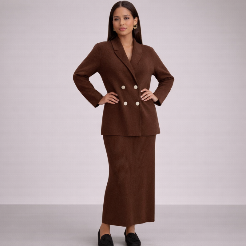 Unisex brown ribbed sets side view — versatile — Abigail 2-Piece Set — Oscar Blackwood