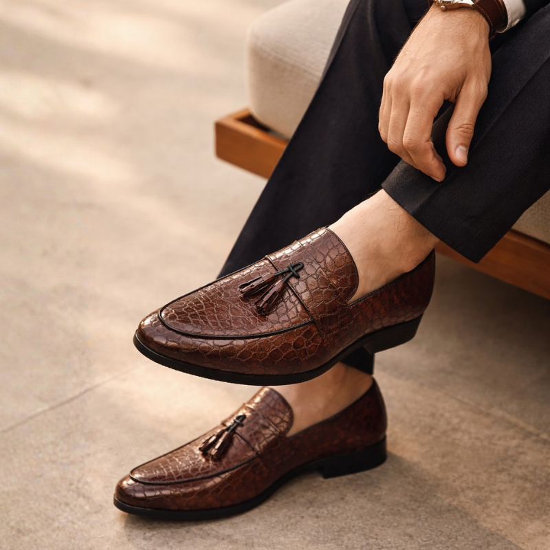 Men's lace loafers close-up — versatile — Tino Croc Loafers for every occasion — Oscar Blackwood