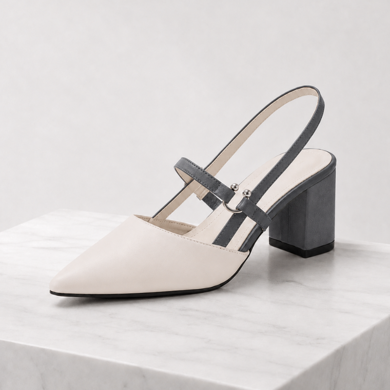 Women's gray heels close-up — elegant — Taisia Pointed Toe Heels — Oscar Blackwood