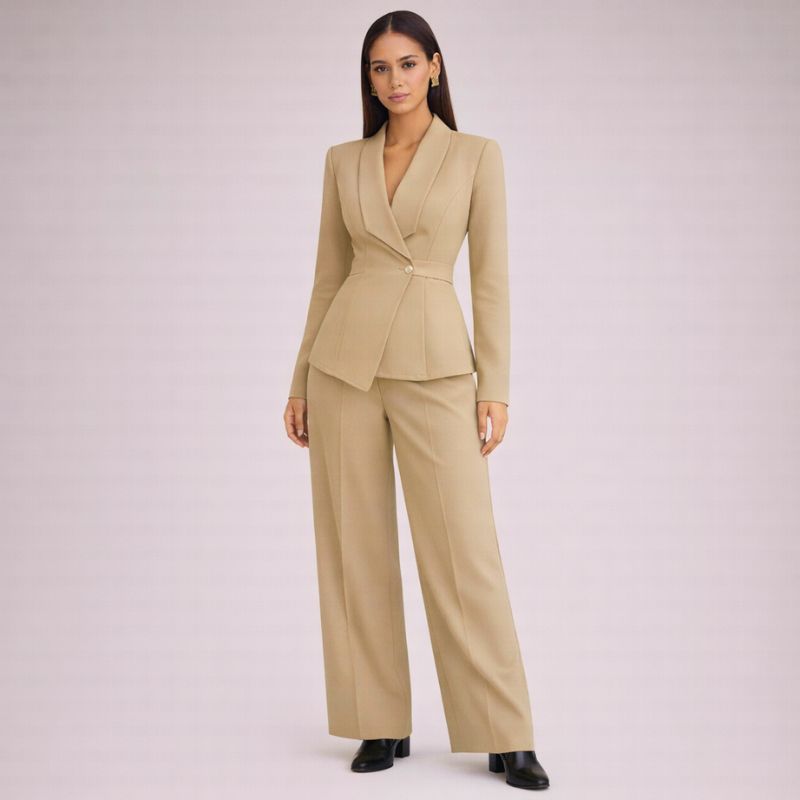 Women's khaki knit pants styled look — versatile — Brauere 2 Pieces Set — Oscar Blackwood
