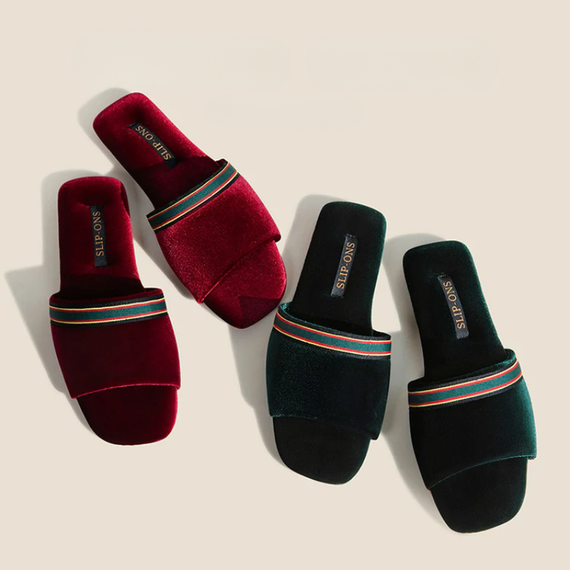 Women's velvet shoes color detail — versatile — Spin-ons Open Toe Slippers — Oscar Blackwood
