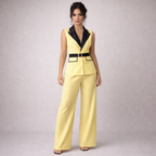 Women's yellow pants back view — elegant — Angela Formal 2-Piece Set — Oscar Blackwood