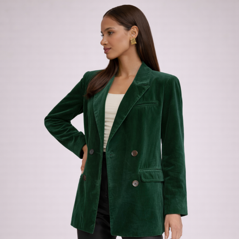Women's green velvet jacket back view — outerwear — Rony Velvet Jacket — Oscar Blackwood