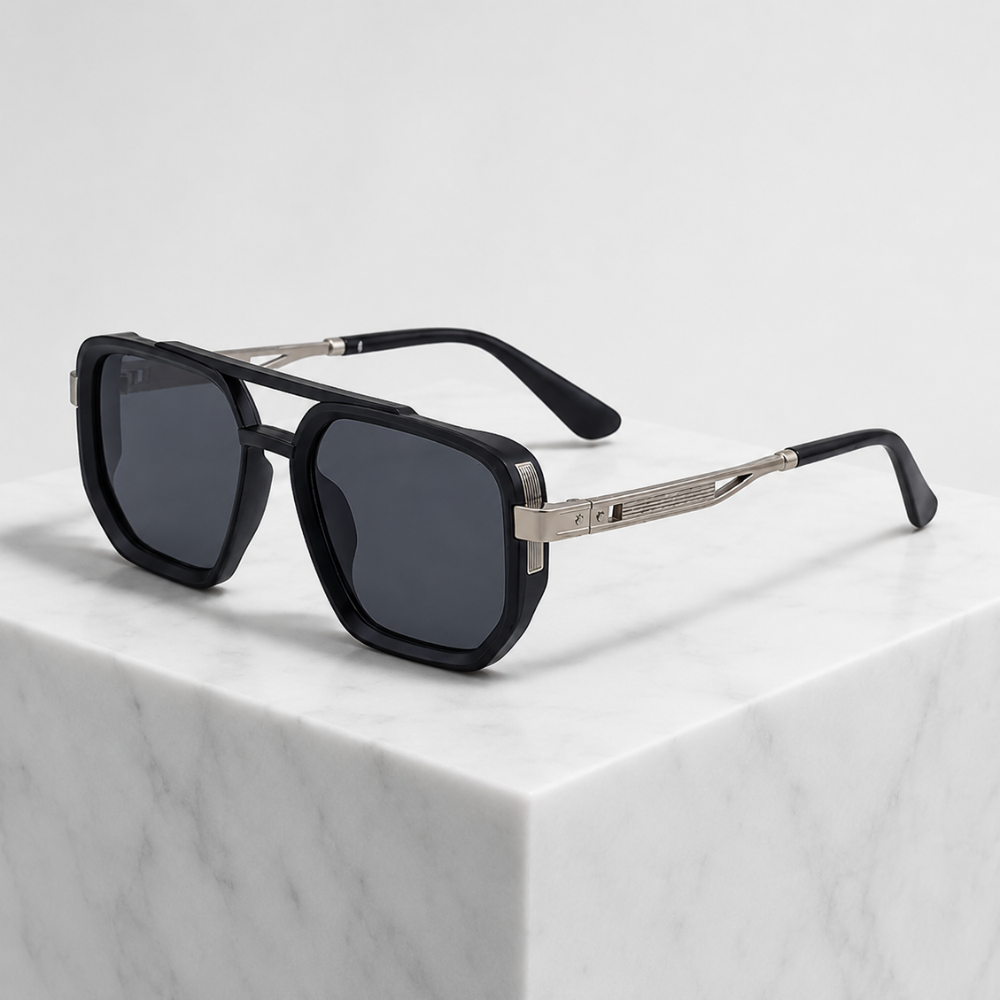 Women's black-silver-1 sunglasses detail view — statement — Addison Aviator Sunglasses — Oscar Blackwood