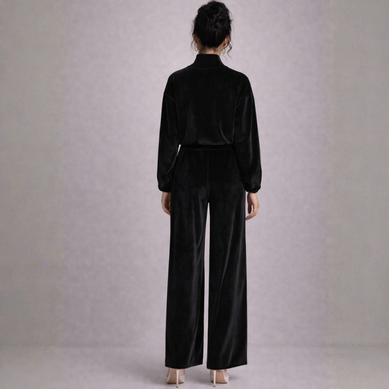 Women's velvet pants styled look — versatile — Shona Velvet 2 Piece Set — Oscar Blackwood