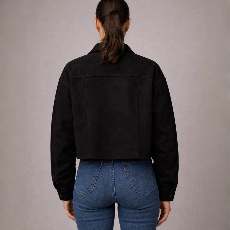 Women's suede jacket side view — outerwear — Marissa Suede Crop Jacket — Oscar Blackwood