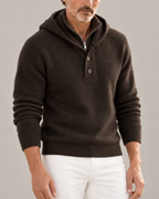 Unisex brown ribbed sweater styled look — cozy — Philip Hooded Turtleneck Sweater — Oscar Blackwood
