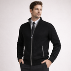 Men's red knit cardigan styled look — cozy — Steward Zipper Cardigan — Oscar Blackwood