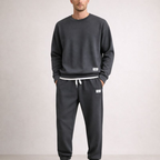 Men's gray cotton pants back view — versatile — Eric Waffle 2 Piece Set — Oscar Blackwood