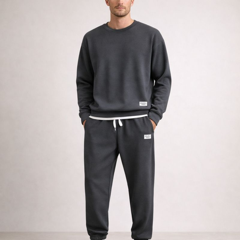Men's gray cotton pants back view — versatile — Eric Waffle 2 Piece Set — Oscar Blackwood