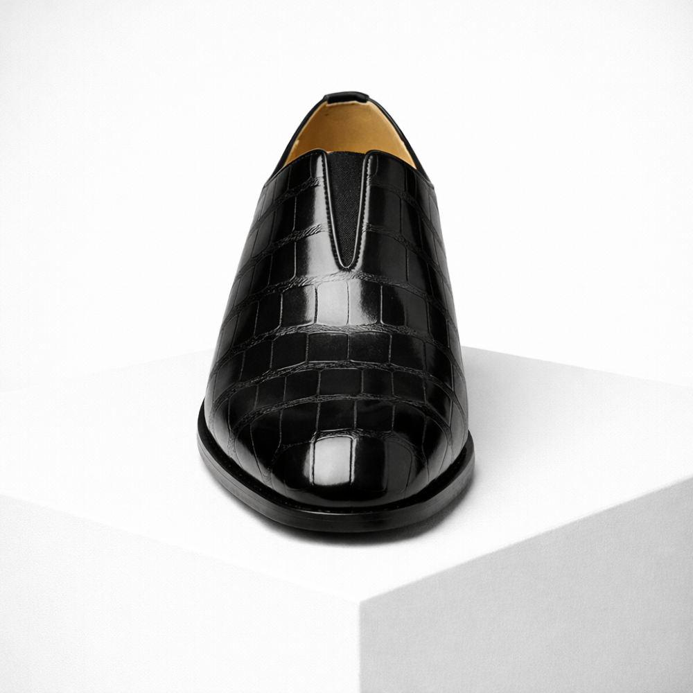 Men's leather loafers detail view — versatile — Anthony Classic Croc Loafers — Oscar Blackwood