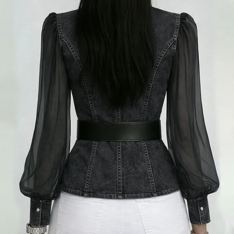 Women's denim dea detail view — versatile — Dea Medina Summer Top — Oscar Blackwood
