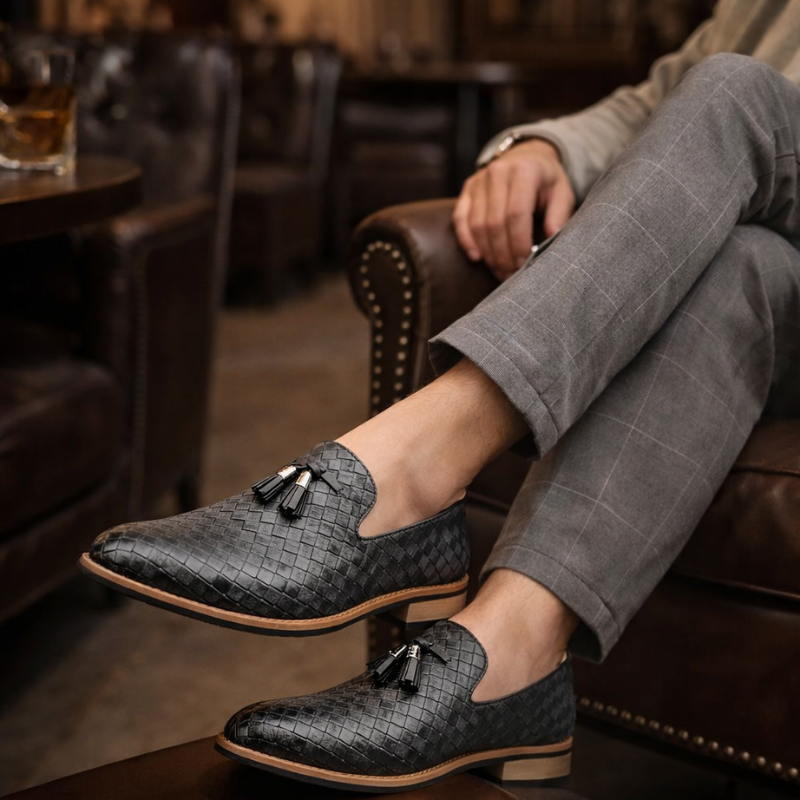 Men's woven loafers color detail — versatile — Ludo Weave Leather Loafers — Oscar Blackwood