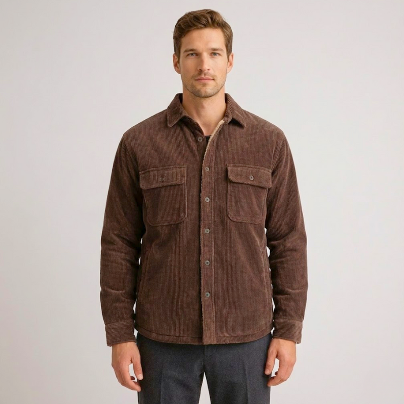 Men's brown cotton vanderbilt back view — versatile — Vanderbilt Corduroy Shirt — Oscar Blackwood