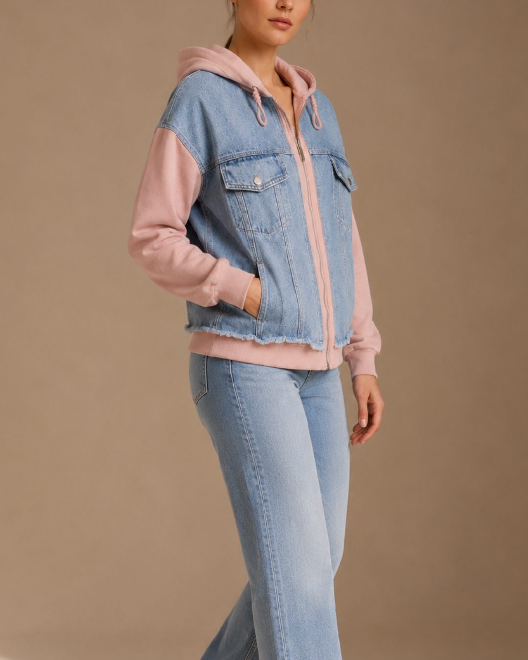 Women's denim sweater close-up — cozy — Denihood Hoodie for every occasion — Oscar Blackwood