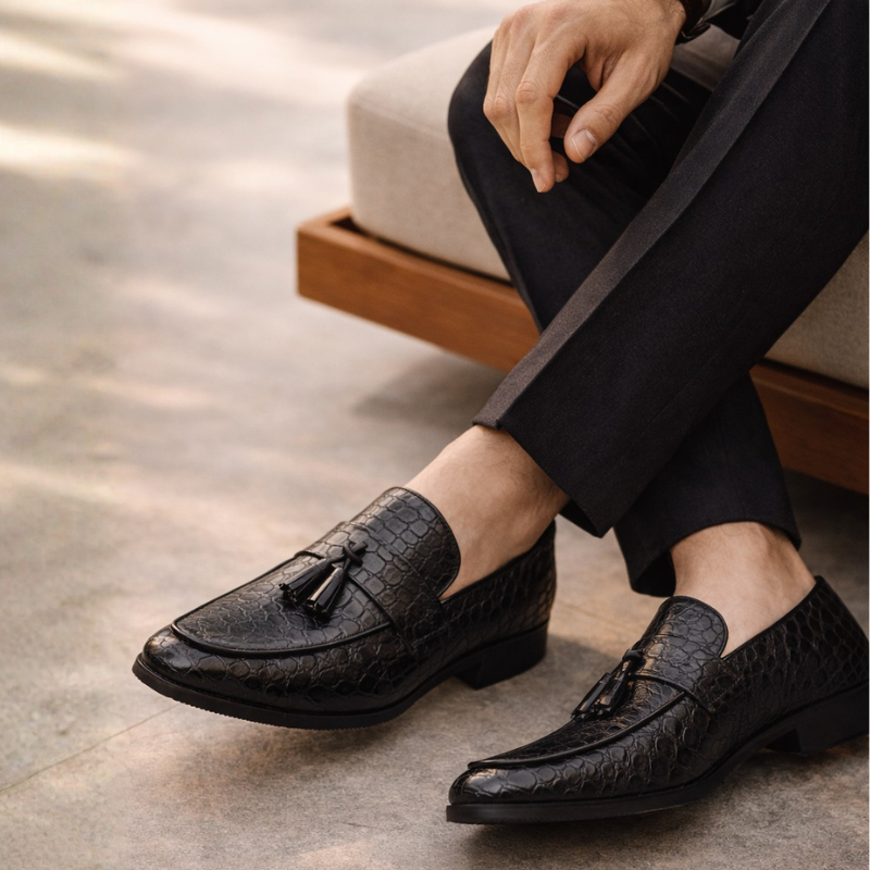 Men's lace loafers side view — versatile — Tino Croc Loafers for every occasion — Oscar Blackwood