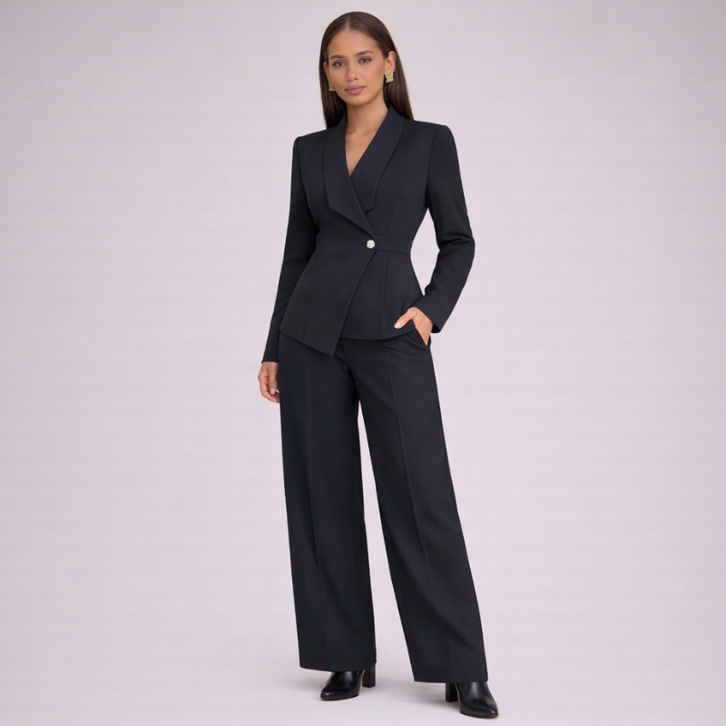 Women's burgundy knit pants detail view — versatile — Brauere 2 Pieces Set — Oscar Blackwood