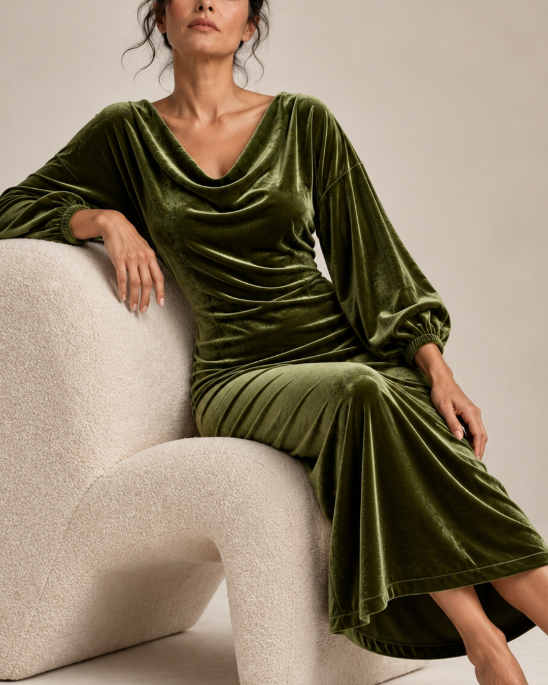 Women's velvet dress alternate angle — chic — Claudia Velvet Midi Dress — Oscar Blackwood