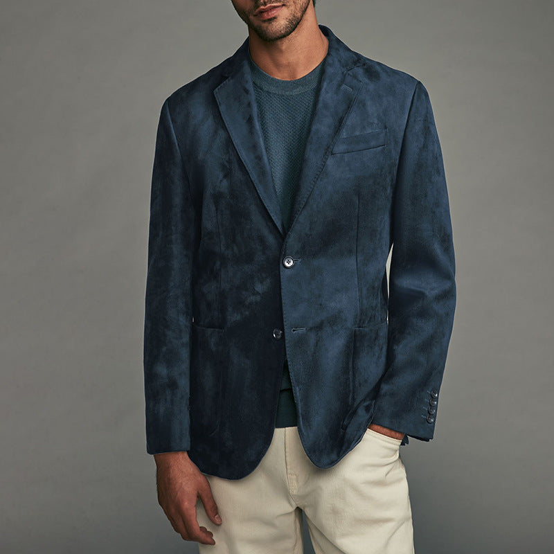 Men's suede jacket side view — outerwear — Ludvic Suede Blazer — Oscar Blackwood