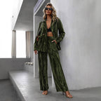 Women's velvet pants color detail — versatile — Ruby Velvet 2 Piece Set — Oscar Blackwood