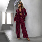 Women's velvet pants side view — versatile — Ruby Velvet 2 Piece Set — Oscar Blackwood