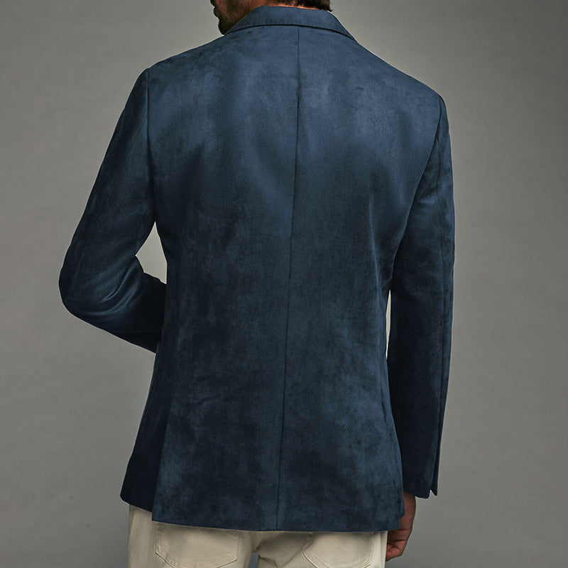 Men's suede jacket detail view — outerwear — Ludvic Suede Blazer — Oscar Blackwood