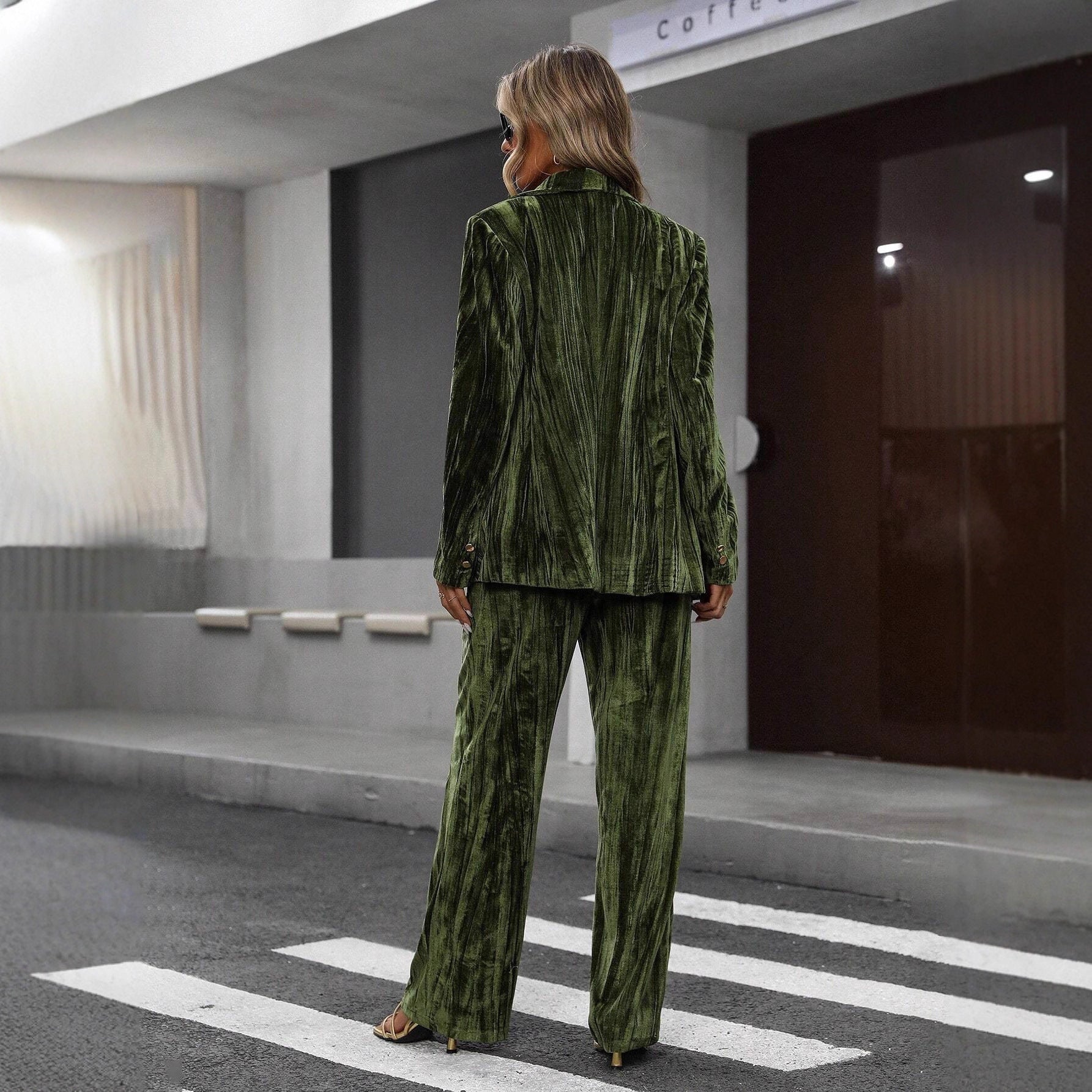Women's velvet pants back view — versatile — Ruby Velvet 2 Piece Set — Oscar Blackwood