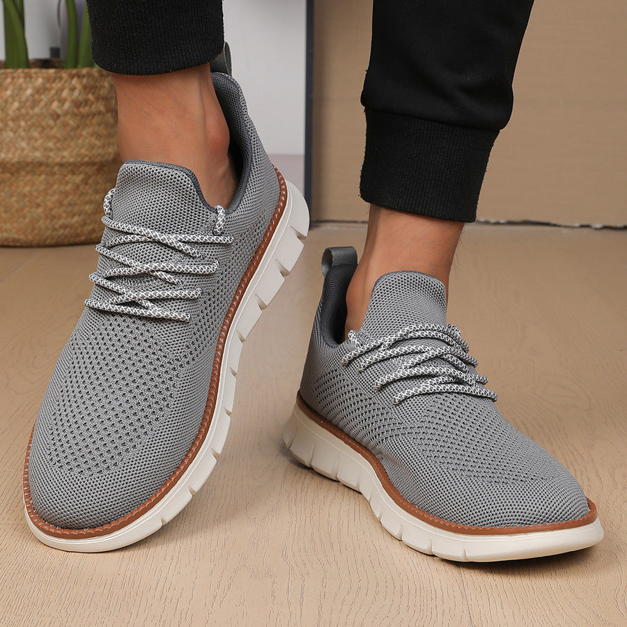 Men's gray lace sneakers close-up — casual — Ben Breathable Sneakers — Oscar Blackwood