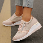 Women's silver lace sneakers back view — casual — Bailey Wedge Heel Sneakers — Oscar Blackwood