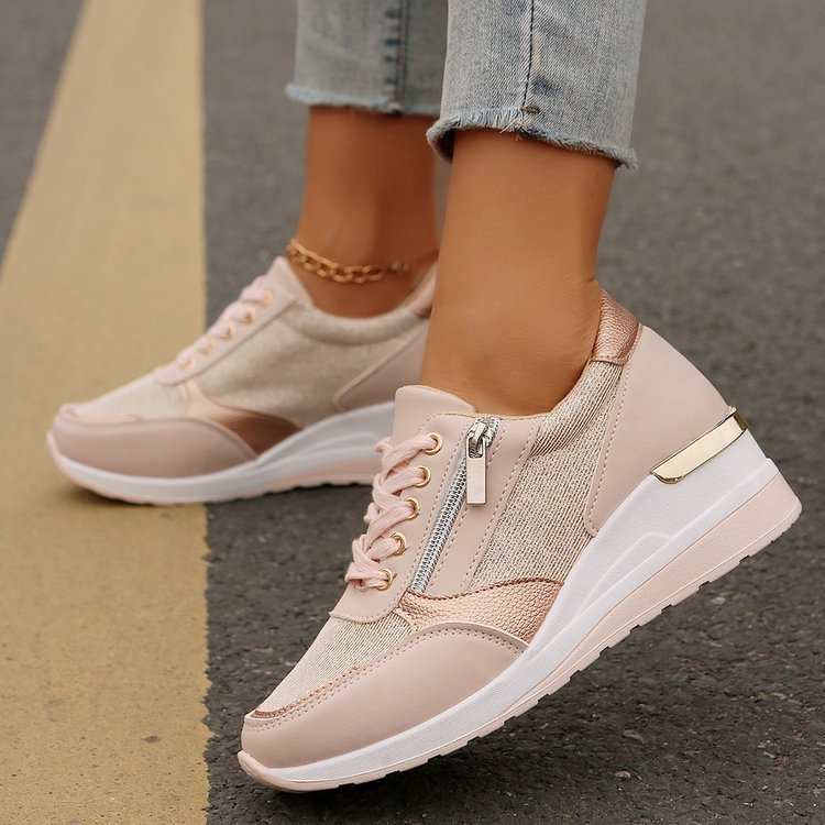 Women's silver lace sneakers back view — casual — Bailey Wedge Heel Sneakers — Oscar Blackwood