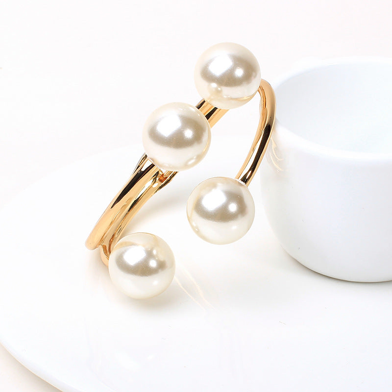 Women's gold lace jewelry color detail — versatile — Aura Double Pearl Bangle — Oscar Blackwood
