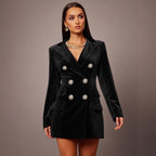 Women's black velvet dress side view — chic — Aurora Velvet Blazer Minidress — Oscar Blackwood