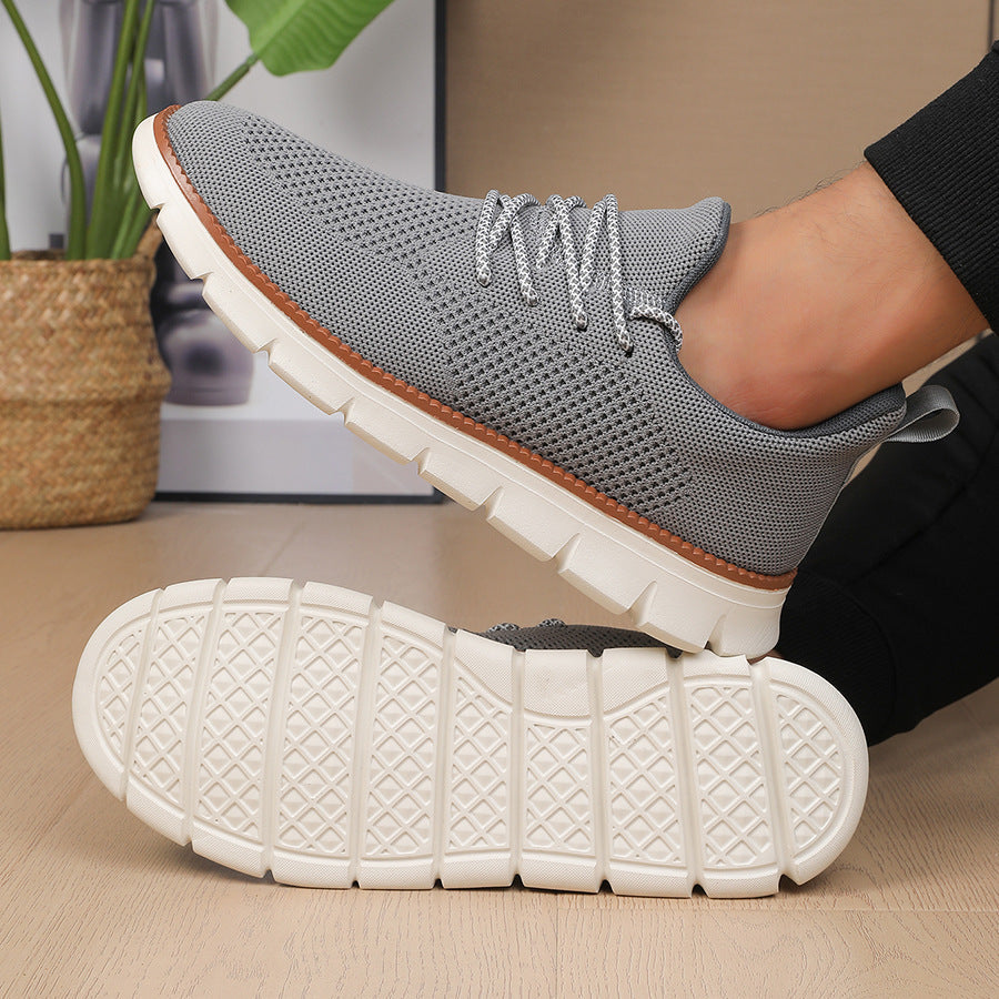 Men's gray lace sneakers styled look — casual — Ben Breathable Sneakers — Oscar Blackwood