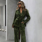 Women's velvet pants styled look — versatile — Ruby Velvet 2 Piece Set — Oscar Blackwood