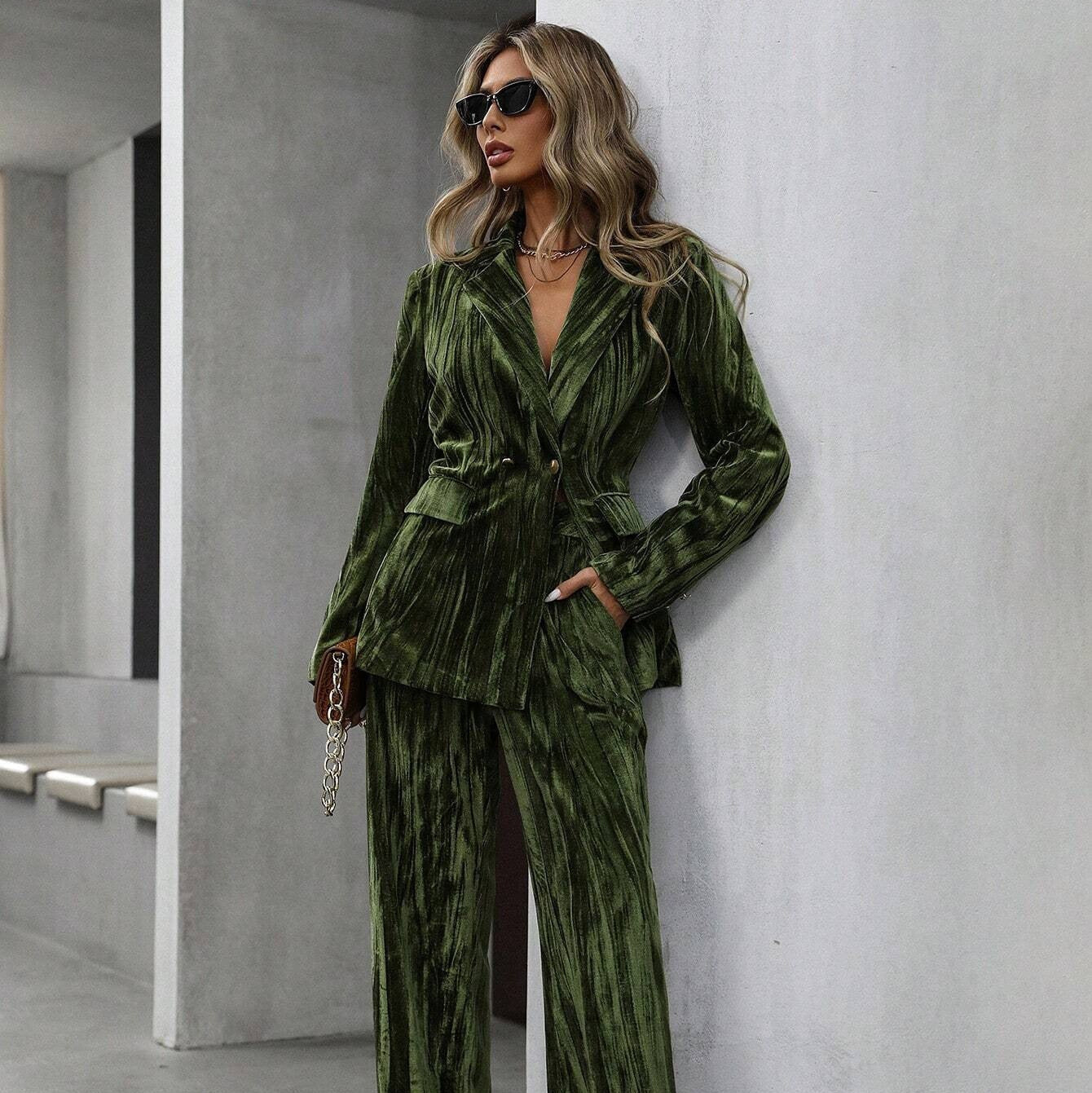 Women's velvet pants styled look — versatile — Ruby Velvet 2 Piece Set — Oscar Blackwood