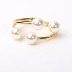 Women's gold lace jewelry detail view — versatile — Aura Double Pearl Bangle — Oscar Blackwood
