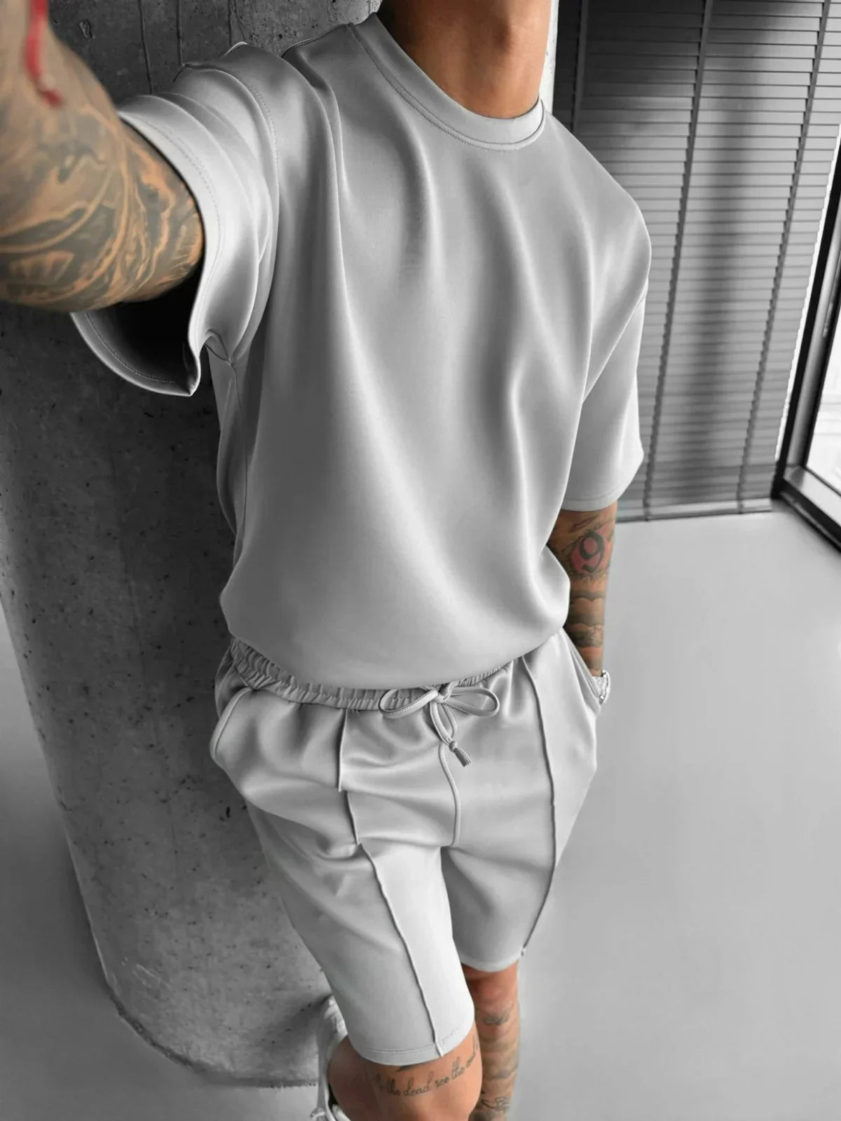 Men's gray polyester sets close-up — versatile — Abakhan Summer 2 Piece Set — Oscar Blackwood