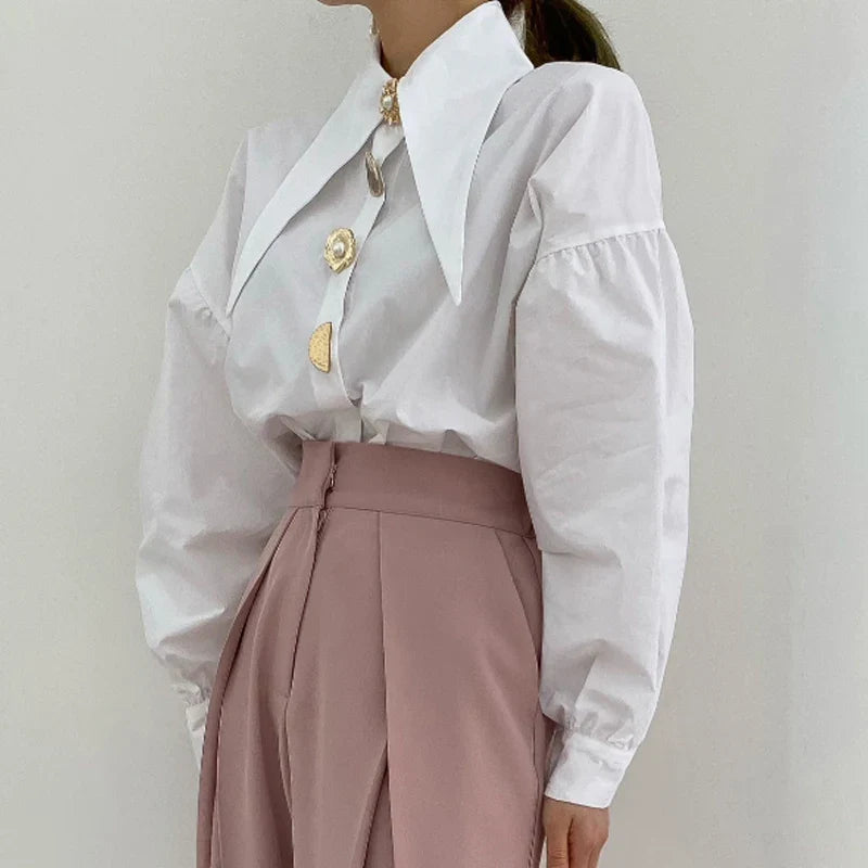 Women's white tops detail view — versatile — Alevtina Shirt for every occasion — Oscar Blackwood