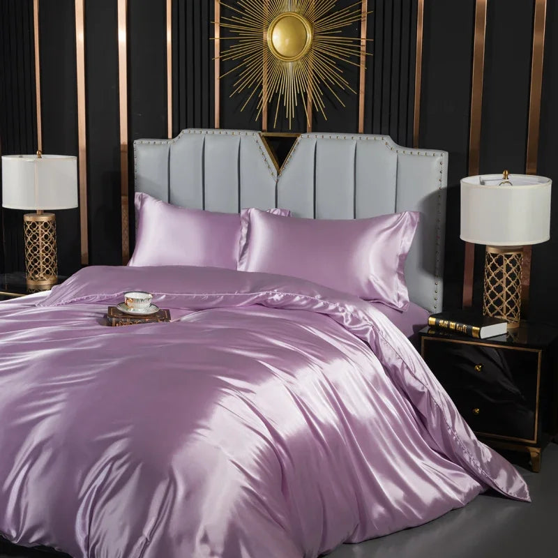 Unisex light-purple silk lotus detail view — versatile — Lotus Silk Bedding Set — Oscar Blackwood