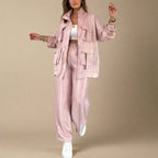 Women's pink pants color detail — versatile — Lucie Loose Autumn Set — Oscar Blackwood