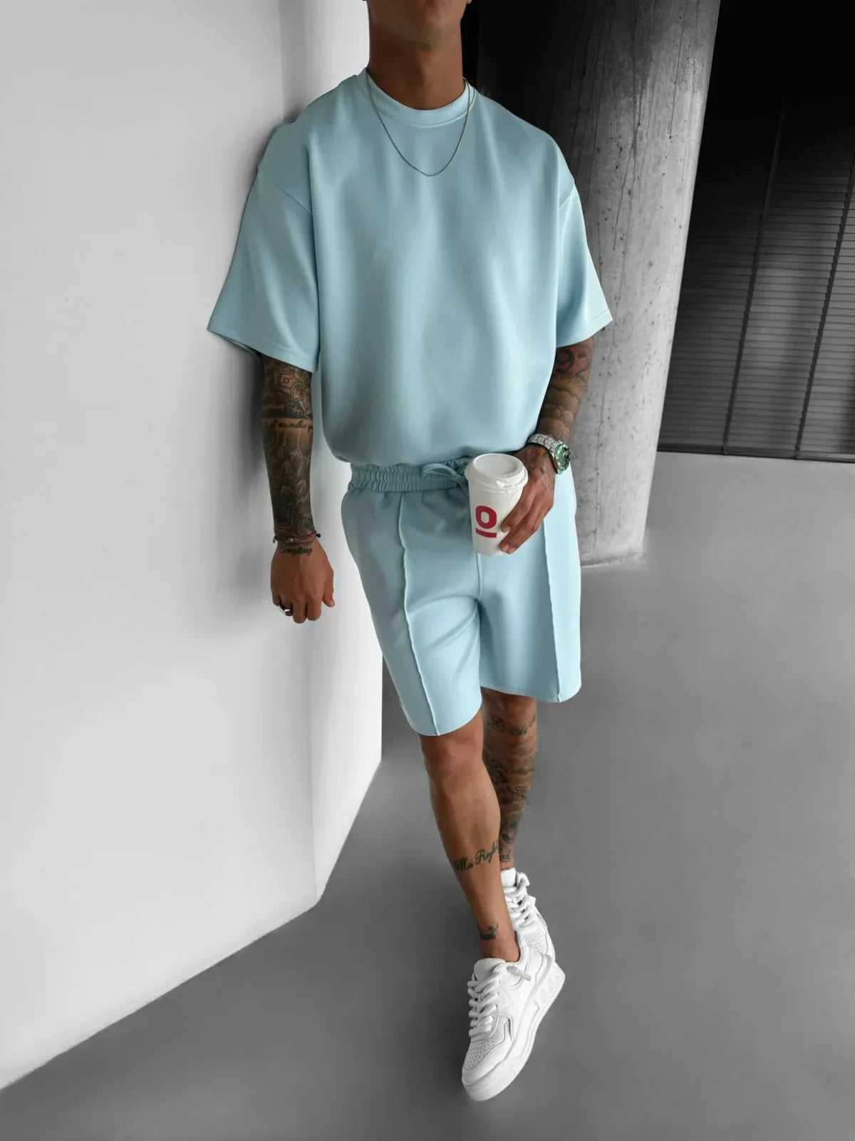 Men's black polyester sets back view — versatile — Abakhan Summer 2 Piece Set — Oscar Blackwood