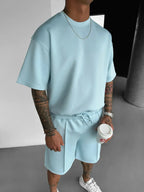 Men's sky-blue polyester sets color detail — versatile — Abakhan Summer 2 Piece Set — Oscar Blackwood