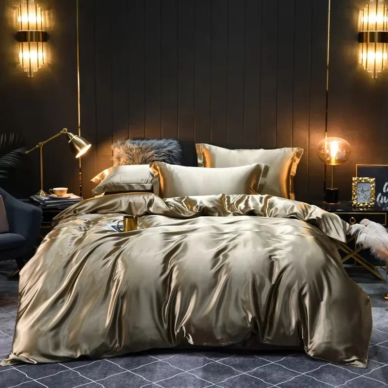 Unisex gold silk bedding styled look — versatile — Bloom Silk Bedding Set — Oscar Blackwood