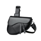 Women's black leather handbag detail view — everyday — Albert Saddle Crossbody Bag — Oscar Blackwood