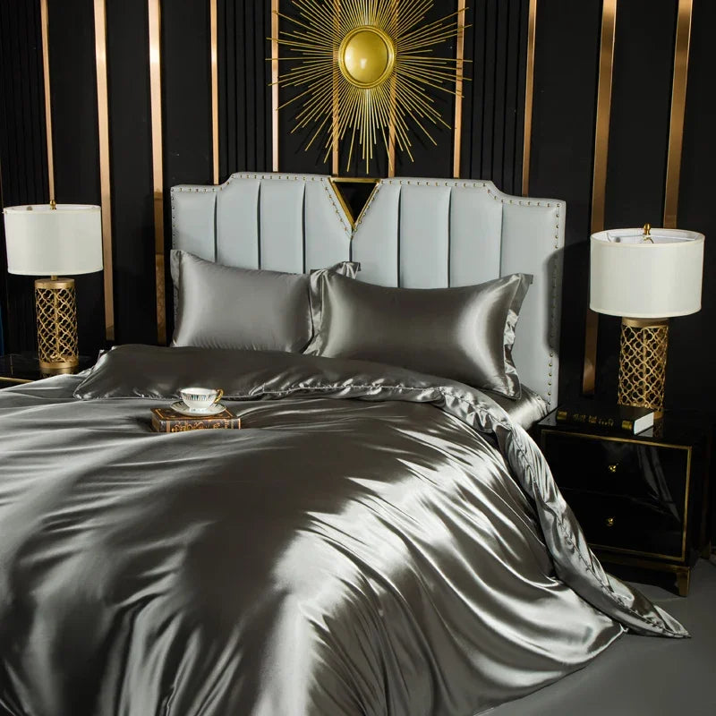 Unisex silver silk lotus color detail — versatile — Lotus Silk Bedding Set — Oscar Blackwood