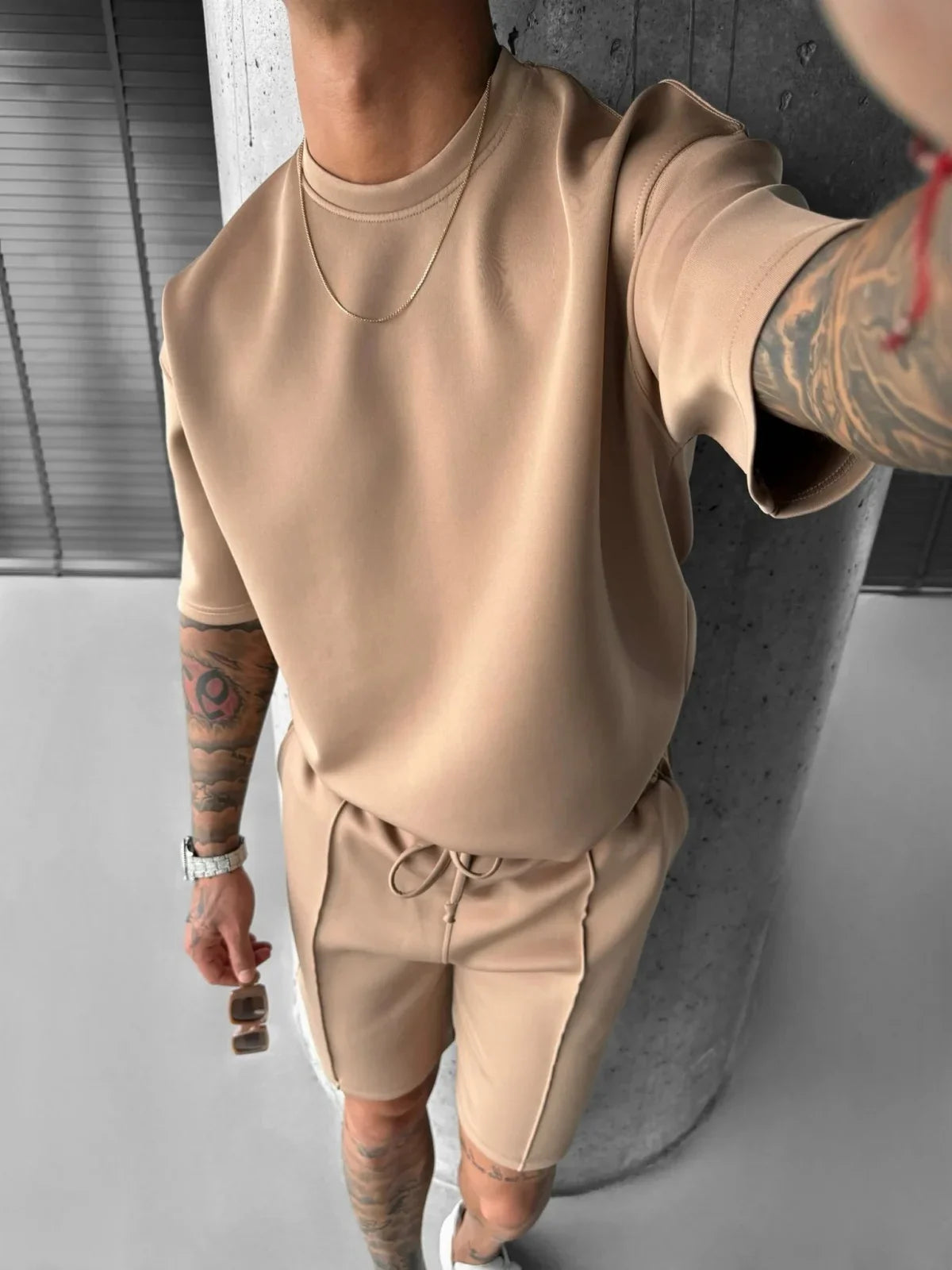 Men's black polyester sets styled look — versatile — Abakhan Summer 2 Piece Set — Oscar Blackwood